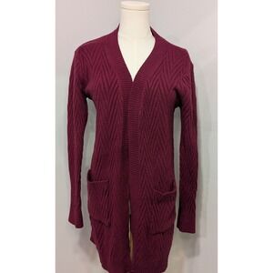 Unbranded Burgundy Open Front Cable‎ Knit Cardigan Long Sleeve Sweater